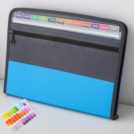 Project Folder - A4 - Foldable File Folder with Tabs - 13 Compartments - Storage Folder/Sorting Folder - Compartment Folder - Durable Plastic Document Folder - Writing Folder with Zipper - Conference Folder - Work Folder - Document Folder - Blue - Portabl.