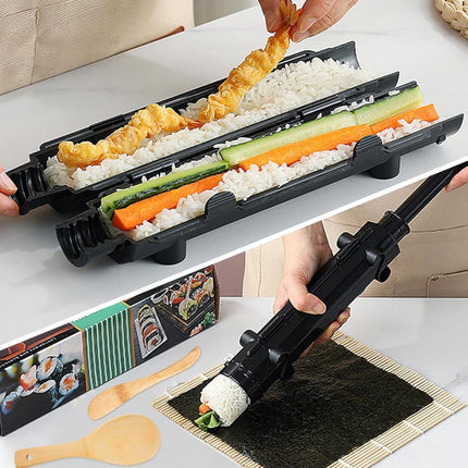 Sushi Maker Kit - Sushi Set - Sushi Maker - Sushi Roller - Sushi Bazooka - Includes Bamboo Sushi Mat - Shapes - DIY - Sushi Making - Sushi Shape - Sushi Mold - Gift - Black.