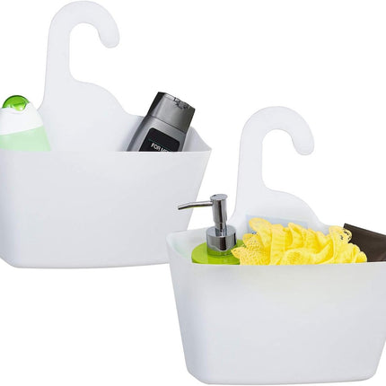 Hanging Shower Baskets Set of 2 - Hangable Shower Rod Basket Rack with Hook - Hanging Bathroom / Shower Basket Bathroom Basket Shampoo Holder with Hanging Hook - Hang Shower Basket Without Drilling and Screwing - White.