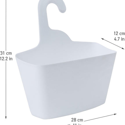 Hanging Shower Baskets Set of 2 - Hangable Shower Rod Basket Rack with Hook - Hanging Bathroom / Shower Basket Bathroom Basket Shampoo Holder with Hanging Hook - Hang Shower Basket Without Drilling and Screwing - White.