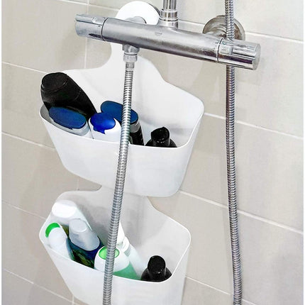 Hanging Shower Baskets Set of 2 - Hangable Shower Rod Basket Rack with Hook - Hanging Bathroom / Shower Basket Bathroom Basket Shampoo Holder with Hanging Hook - Hang Shower Basket Without Drilling and Screwing - White.