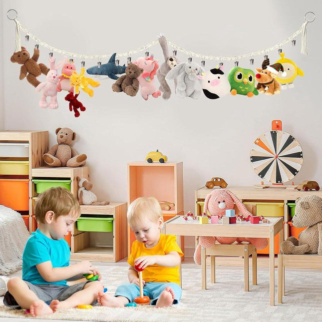 2-Piece Boho Toy Storage Chain - Hanging Plush Toy Storage Chain - For Storage And Organization Of Toys - Hanging Stuffed Animal Holder With 20 Metal Clips - Room Decoration - For Hanging Hats, Socks, Christmas Cards.