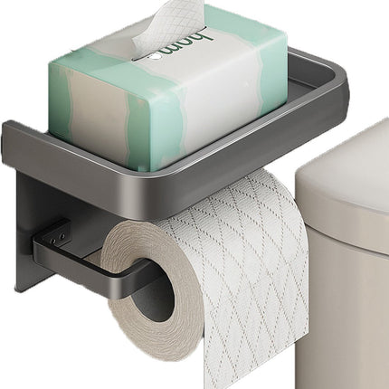 Toilet Roll Holder - With Shelf - Stainless Steel - High Load Capacity - Portable - Water Resistant - Self-Adhesive / Drilling Required - Toilet Roll Holder - Toilet Paper Holder - Tray - Grey - Incl. Screws - Easy to Install.