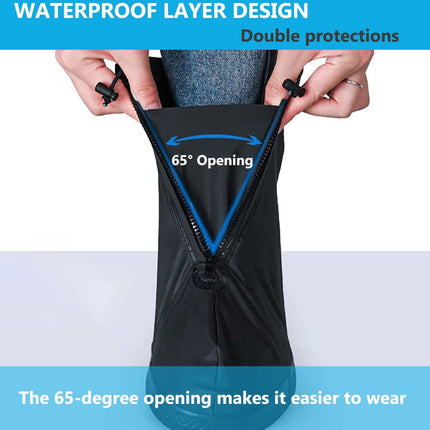 Waterproof Shoe Covers - Rain Shoe Covers - With Zipper, Drawstring and Snap - Waterproof Shoe Protectors - Motorcycle Scooter Bicycle Shoe Cover - Shoe Rain Cover - Shoe Cover - Shoe Covers - Anti-Slip - XL Size 43-45 - Black - Reusable.