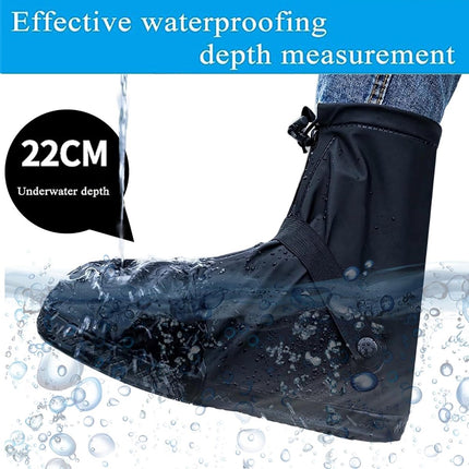 Waterproof Shoe Covers - Rain Shoe Covers - With Zipper, Drawstring and Snap - Waterproof Shoe Protectors - Motorcycle Scooter Bicycle Shoe Cover - Shoe Rain Cover - Shoe Cover - Shoe Covers - Anti-Slip - XL Size 43-45 - Black - Reusable.