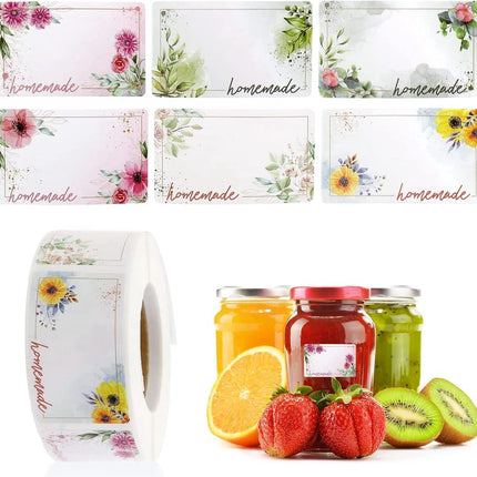 500 Pieces Jam Labels - Self-Adhesive Label - Flower Rectangular Jar Sticker Labels - For Freezer and Refrigerator - Labels - For Containers - Shelf Life Stickers - Shelf Life Labels - Freezer Containers - Refrigerator - Freezer - Writable.