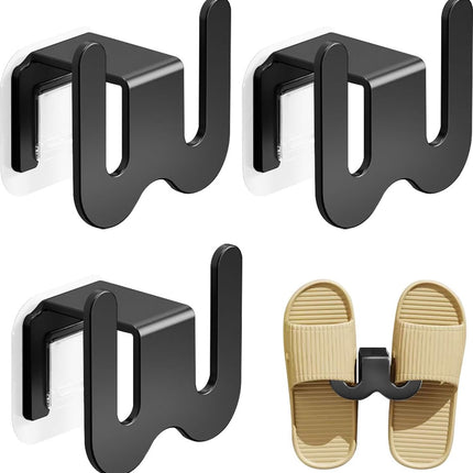 Shoe Storage - 3 Pieces - Shoe Stacker - Shoe Holder - Hanging Shoe Rack - Slipper Storage - Shoe Rack - Hooks - Space-Saving - Wall Mounting - No Drilling Required - Universal - Self-Adhesive - For Bathroom/Bedroom/Living Room - Black.