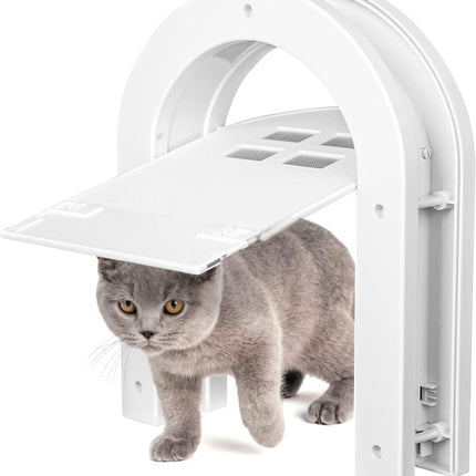 Cat flap - Cat flaps - Cat flap with tunnel - Small cat flap - Cat door - White - Magnetic closure - Waterproof - Suitable for medium & small cats - Indoor & outdoor doors - Size M.