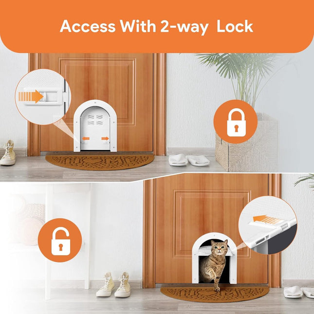 Cat flap - Cat flaps - Cat flap with tunnel - Small cat flap - Cat door - White - Magnetic closure - Waterproof - Suitable for medium & small cats - Indoor & outdoor doors - Size M.