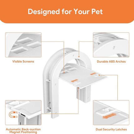 Cat flap - Cat flaps - Cat flap with tunnel - Small cat flap - Cat door - White - Magnetic closure - Waterproof - Suitable for medium & small cats - Indoor & outdoor doors - Size M.