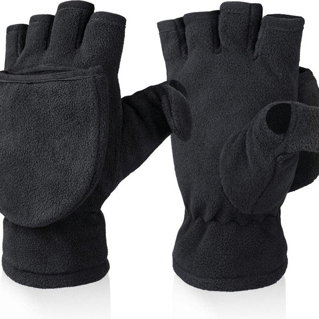 Fingerless Knitted Gloves with Hood - Winter Gloves - , Fingerless Polar Fleece Gloves - Fingerless Warm Gloves - Windproof Gloves with Flip Cover for Men and Women - 1 Pair.