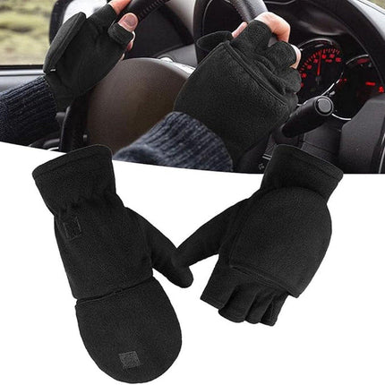 Fingerless Knitted Gloves with Hood - Winter Gloves - , Fingerless Polar Fleece Gloves - Fingerless Warm Gloves - Windproof Gloves with Flip Cover for Men and Women - 1 Pair.