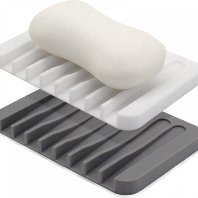 2x Soap Dish - Silicone Soap Dish - Hand Soap - Soap Holder with Drain - Bathroom Accessories - Soap Holder - Soap Mat - Soap Rack - Soap Box - Shower - Sustainable - Grey and White.