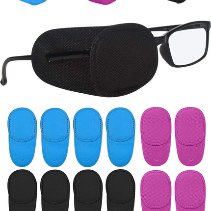 Eye Patch - 12 Pieces - Eye Patch - Eye Treatment - Reusable - For Lazy Eye Or After Surgery - Laser Eye Surgery - Lazy Eye - Amblyopia - Strabismus - Improve Vision - Eyepatch - Eye Covering - Children And Adults - 122 X 57mm - Black/ Blue/ Purple.