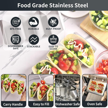 Taco Holder with 3 Compartments - Set of 2 - Stainless Steel - Taco Holder - Tortilla Holder - Tortilla Stand - Taco Rack - Taco and Tortilla Rack - Oven Safe - For 6 Tacos - Serving Dishes - Cooking & Dining - Cookware.