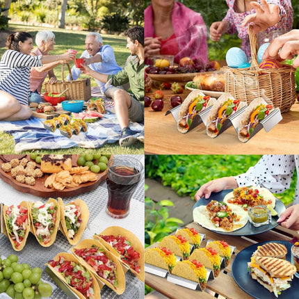 Taco Holder with 3 Compartments - Set of 2 - Stainless Steel - Taco Holder - Tortilla Holder - Tortilla Stand - Taco Rack - Taco and Tortilla Rack - Oven Safe - For 6 Tacos - Serving Dishes - Cooking & Dining - Cookware.