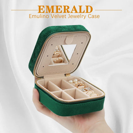 Mini Jewelry Box - Luxury Jewelry Box - With Mirror - Jewelry Box - Flannel - Jewelry Holder - Jewelry Storage Box - Bijouterie Box - Zipper - Travel - Traveling - Women/Girls - Green - Gift For Her - Soft Protection.