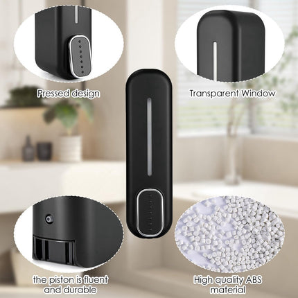 Shampoo Dispenser - Soap Dispenser - Refillable - Large Capacity - 350 ml - Wall-Mounted - Soap Pump - Small Soap Pump - Black - Wall Mount - Easy to Install - No Electricity Required - Durable - For Bathroom, Hotel.