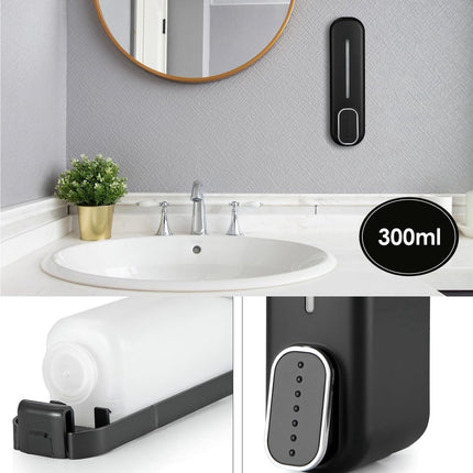 Shampoo Dispenser - Soap Dispenser - Refillable - Large Capacity - 350 ml - Wall-Mounted - Soap Pump - Small Soap Pump - Black - Wall Mount - Easy to Install - No Electricity Required - Durable - For Bathroom, Hotel.