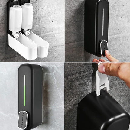 Shampoo Dispenser - Soap Dispenser - Refillable - Large Capacity - 350 ml - Wall-Mounted - Soap Pump - Small Soap Pump - Black - Wall Mount - Easy to Install - No Electricity Required - Durable - For Bathroom, Hotel.