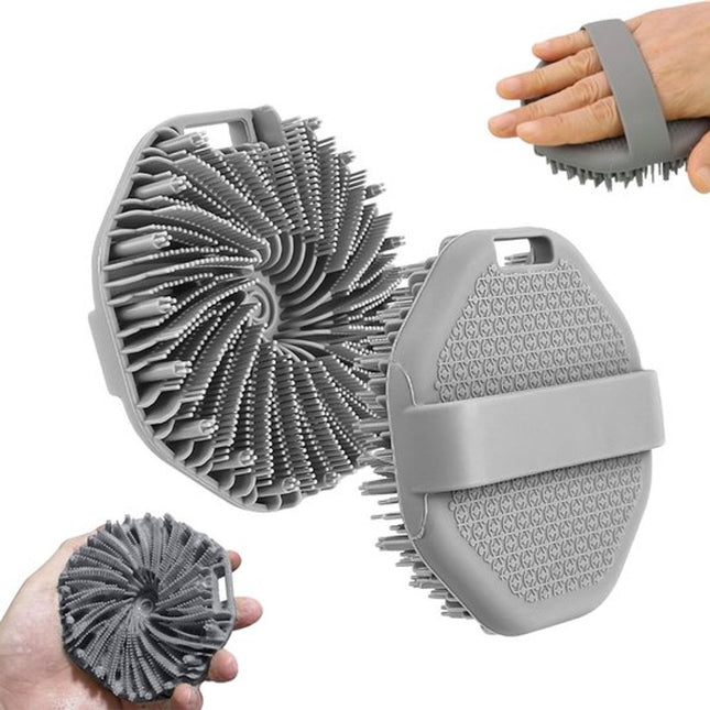 Silicone Bath Brush - 2 Pieces - Dry Brush Skin Brush - Back Scrubber - Body Scrubbers - Body Brush - Back Brush Shower - Shower Brush - Silicone Brush - Massage - Bath & Shower Accessories - Easy Lathering - Ergonomic Handle - Grey.