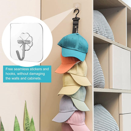 Hat Rack - 2 Pieces - Cap Rack - Cap Organizer - Wall Hat Hook - Hat Holder - Simple Hat Rack - Clothes Hanger - Cap Organizer - Cap Holder - Hanging Baseball Cap - Wall Mount with Hooks - 360 Degree Rotatable - 8 Hat Storage Clips.