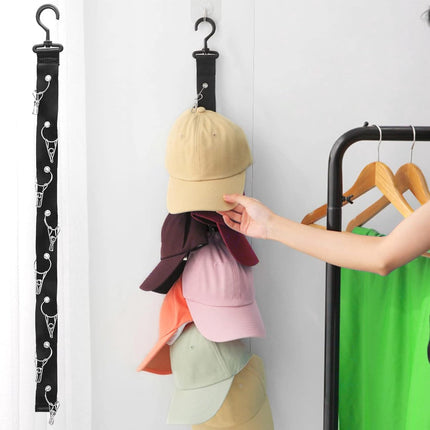 Hat Rack - 2 Pieces - Cap Rack - Cap Organizer - Wall Hat Hook - Hat Holder - Simple Hat Rack - Clothes Hanger - Cap Organizer - Cap Holder - Hanging Baseball Cap - Wall Mount with Hooks - 360 Degree Rotatable - 8 Hat Storage Clips.