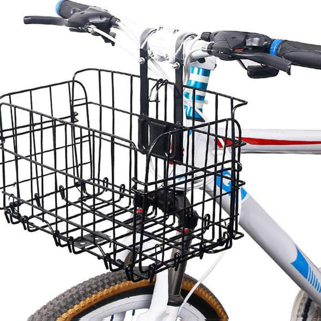 Bicycle Basket - Professional Front Bicycle Basket - Universal Handlebar Bicycle Basket - Small Bicycle Basket - Bicycle Crate - Fine Mesh Steel - with Handle and Hooks - Ideal for Bicycle / Scooter / Everyday Cyclists / Cycling Enthusiasts - Black