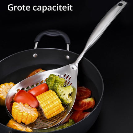 Skimmer - Stainless Steel - Deep-frying Spoon - Deep-frying Scoop - Food Sieve - Skimmer Spoon - Colander Spoon - Non-Stick - Hanging Handle - Dishwasher Safe - Draining Potatoes/Vegetables/Pasta - Sieve - Colander - Cooking Supplies - Kitchen Tools.