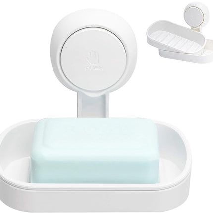 Soap Dish with Suction Cup - Soap Holder - Removable - Bathroom Accessories - 2 Layers - Hanging or Standing - Soap Dish - Soap Holders - Soap - Hanging Soap Holder Without Drilling - Small Soap Dish & Shampoo Bar Holder - Shower - Bathroom - Kitchen - Wh.