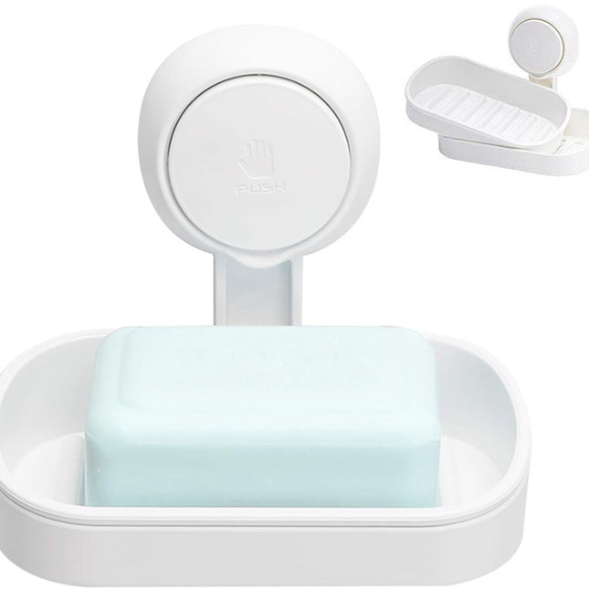Soap Dish with Suction Cup - Soap Holder - Removable - Bathroom Accessories - 2 Layers - Hanging or Standing - Soap Dish - Soap Holders - Soap - Hanging Soap Holder Without Drilling - Small Soap Dish & Shampoo Bar Holder - Shower - Bathroom - Kitchen - Wh.
