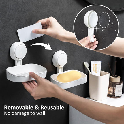 Soap Dish with Suction Cup - Soap Holder - Removable - Bathroom Accessories - 2 Layers - Hanging or Standing - Soap Dish - Soap Holders - Soap - Hanging Soap Holder Without Drilling - Small Soap Dish & Shampoo Bar Holder - Shower - Bathroom - Kitchen - Wh.