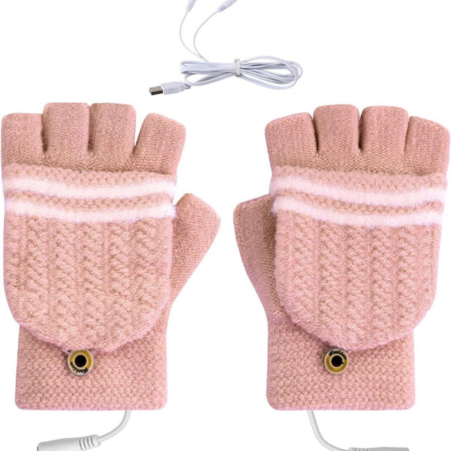 Heated Gloves - USB Heated Mittens - Heated Gloves - Electric Winter Gloves - Knitted Heated Gloves - Waterproof - Windproof - USB Rechargeable - Electrically Heated - One Size - Unisex - Winter Gift - Pink