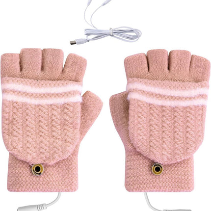 Heated Gloves - USB Heated Mittens - Heated Gloves - Electric Winter Gloves - Knitted Heated Gloves - Waterproof - Windproof - USB Rechargeable - Electrically Heated - One Size - Unisex - Winter Gift - Pink.