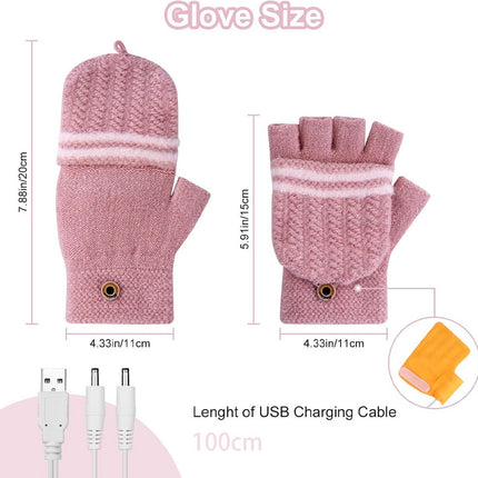 Heated Gloves - USB Heated Mittens - Heated Gloves - Electric Winter Gloves - Knitted Heated Gloves - Waterproof - Windproof - USB Rechargeable - Electrically Heated - One Size - Unisex - Winter Gift - Pink.
