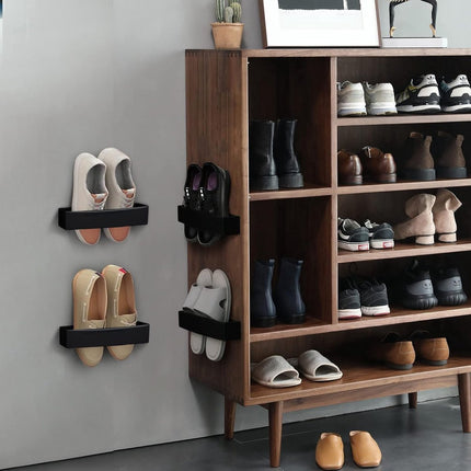 Hanging Shoe Rack for Door - Self-Adhesive Shoe Racks - 4 Pieces - Shoe Rack - Shoe Storage - Shoe Organizer - Shoe Storage System - Shoe Rack - Hanging Shoe Rack for Door - Adjustable Wall-Mounted Shoe Rack - Black - No Drilling Required.