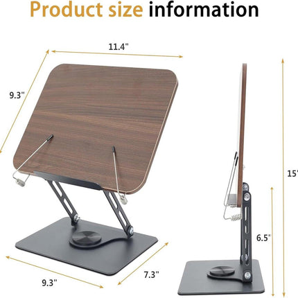 Reading Book Stand - Book Stand - Rotates 360 Degrees - With Page Holders - Adjustable Book Stand - Cookbook Stand - Anti-Slip Reading Stand - Book Support - Foldable and Portable - For Office, Kitchen, School, Textbook, Recipe.