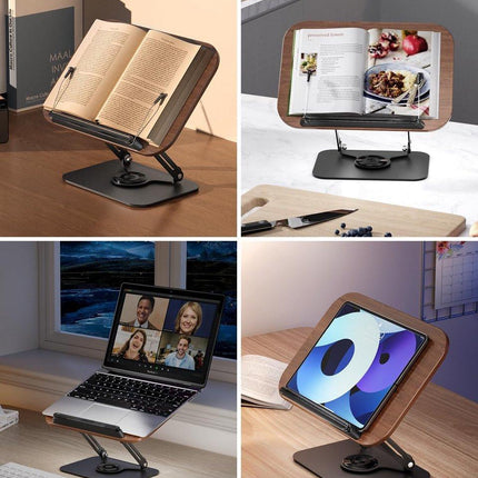 Reading Book Stand - Book Stand - Rotates 360 Degrees - With Page Holders - Adjustable Book Stand - Cookbook Stand - Anti-Slip Reading Stand - Book Support - Foldable and Portable - For Office, Kitchen, School, Textbook, Recipe.