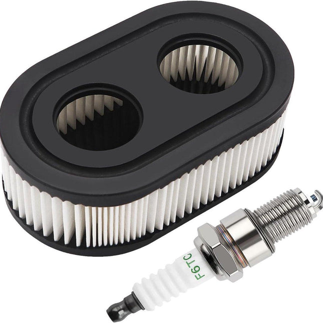 Lawn Mower Air Filter And 1x Spark Plug - Air Filter for Lawn Mowers - Air Filter Cleaner Cartridge - Air Filter Cartridge Replacement for 593260 Walk-Behind Mower, Compatible with Briggs & Stratton Engines 798452 - 593260/798452.
