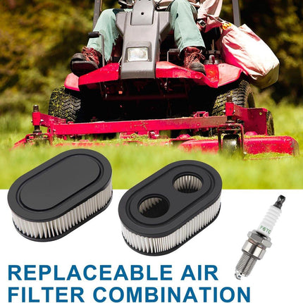 Lawn Mower Air Filter And 1x Spark Plug - Air Filter for Lawn Mowers - Air Filter Cleaner Cartridge - Air Filter Cartridge Replacement for 593260 Walk-Behind Mower, Compatible with Briggs & Stratton Engines 798452 - 593260/798452.