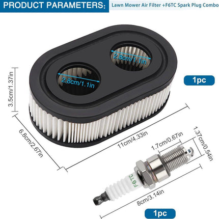 Lawn Mower Air Filter And 1x Spark Plug - Air Filter for Lawn Mowers - Air Filter Cleaner Cartridge - Air Filter Cartridge Replacement for 593260 Walk-Behind Mower, Compatible with Briggs & Stratton Engines 798452 - 593260/798452.