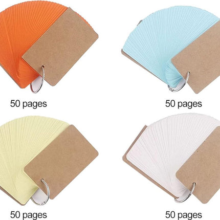 Index Cards - 4 Colors - Flashcards - Flashcards - Vocabulary Cards - Lined - Colorful Learning Cards - Flashcards 200 Pieces - Learning Vocabulary with Rings - Learning Cards - For On the Go - Learning Notes - School Supplies - Home - Office.