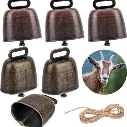 Cowbell 6 Pieces - Christmas Bells - Bell - Grazing Cowbell - Metal Cow Bell Small Bells - Goat Bell - Horse - Doorbell - Dog Bell - Christmas Decoration - Brass Ship's Bell - Animal Bells - Table Bell/Hand Bells - Decorative Bells - Farm - Animal Gift.