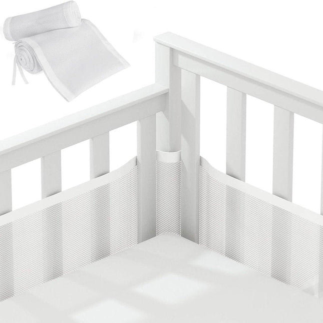 Baby Crib Bumper Set - Set of 2 - Bed Bumper - Bed Side Protectors - Anti-Bump Edge - Breathable Mesh - Baby Safety - Head Protector - Crib Bumper - 320x27cm & 150x27cm - White.