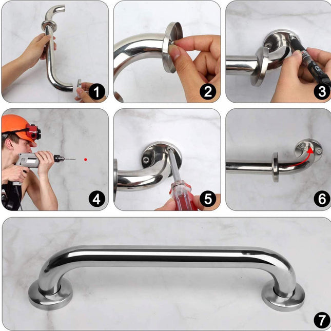 Wall Grab Bar - Extra Grip - 2 Pieces - 30 Cm - Stainless Steel - Handle / Wall Grab Bar for Bathroom / Shower / Toilet - Toilet Grab Bar - Bath Grab Bar - Shower Grab Bar - Non-Slip Grab Bar - Bathroom Handle - Safety Grip - High Load Capacity - Screws I.