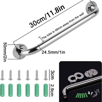 Wall Grab Bar - Extra Grip - 2 Pieces - 30 Cm - Stainless Steel - Handle / Wall Grab Bar for Bathroom / Shower / Toilet - Toilet Grab Bar - Bath Grab Bar - Shower Grab Bar - Non-Slip Grab Bar - Bathroom Handle - Safety Grip - High Load Capacity - Screws I.