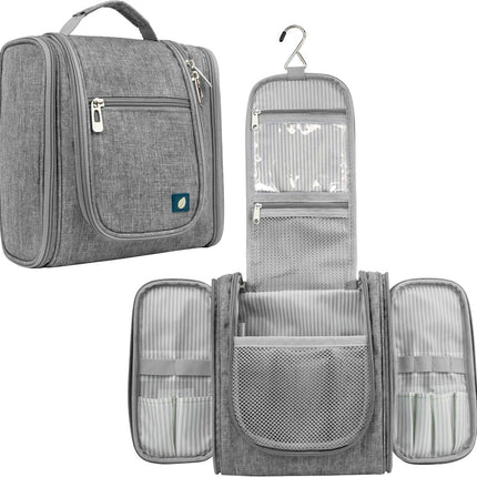 Toiletry Bag with Hook - For Women and Men - Hanging Toilet Travel Bag with Hook - Hanging - Travel & Camping Suitcase Accessories - Toiletry Bag for Women & Men - Makeup Bag with Mesh, Waterproof Pockets - Grey.