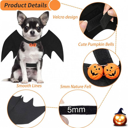 Dog Costume - Dog Halloween Costume With Pumpkin Bell - Clothing For Dogs - Cat Clothing - Funny Dog Suit - Halloween Bat Wings - Halloween Rug For Dog Or Cat - Size M - Animal Clothing - Halloween.