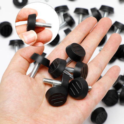 Adjustable Foot - 20 Pieces - Adjustable Feet with Felt Pads - Adjustable Foot M6 - 20mm Dia - Metal Adjustable Foot - 2.6 cm High - Furniture Coaster - Black / Silver - Plastic - Stainless Steel - Adjustable Feet - Felt Pads - Floor Protectors - Floor Gl.