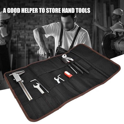 Roll-Up Case - Tool Bag - 600d Oxford Cloth - With Handle - Water-Resistant - Portable - Inner Pocket with Zipper - Easy Roll Bag - Multiple Compartments - 58 x 35 cm - Tool Pouch - Tool Roll - Black - Wear-Resistant & Durable (Without Tools).
